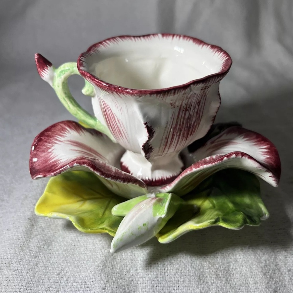 Original Arnart Creation Japan Demitasse Cup Saucer Leaf Flower Limited